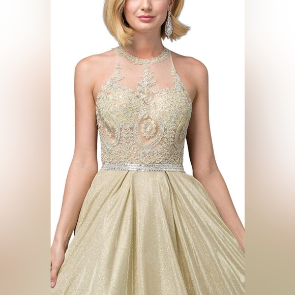 Dancing Queen Light Gold Halter Ballgown NWT - Picture 4 of 10